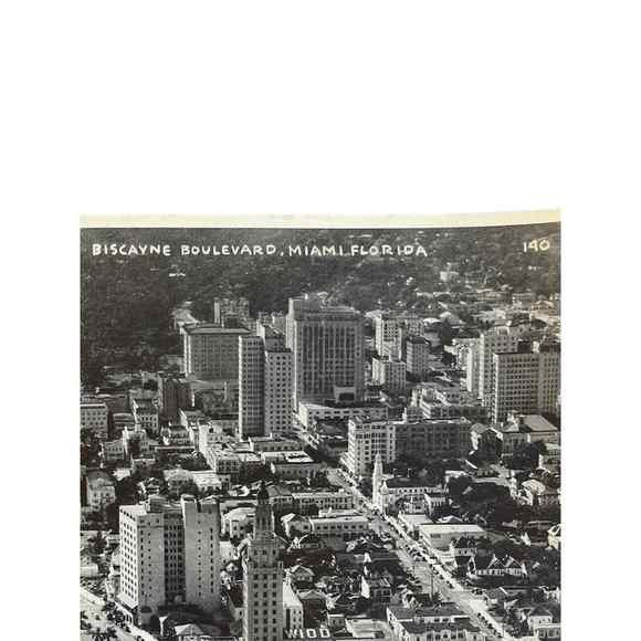 Vtg RARE Kromekote B/W King-Size 9x7 Postcard #140 Biscayne Boulevard Miami FL - Picture 3 of 5